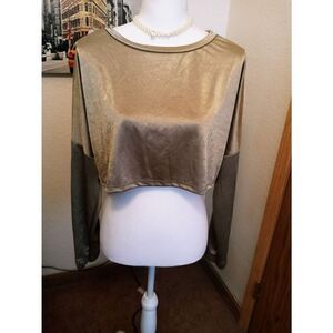 Fashion Nova Night Out Satin Jogger Set Long Sleeve Sage Top Only NWT